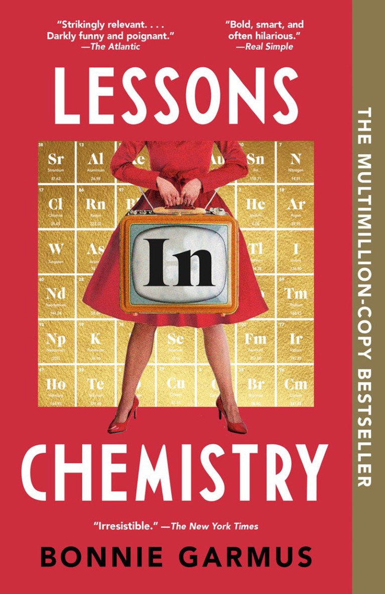 Book cover for Lessons in Chemistry by Bonnie Garmus.