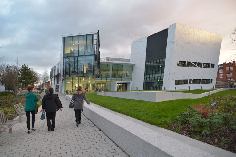Exterior view of the Cancer Research Centre standing at The Christie Hospital in Manchester, England