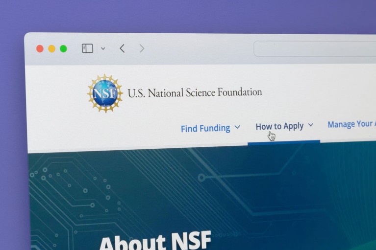 A photo of a computer screen showing the U.S. National Science Foundation (NSF) website displayed in a web browser.