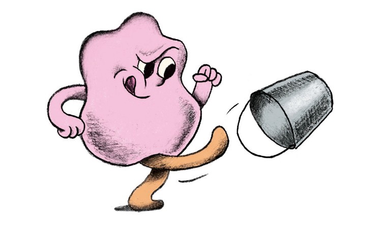 Conceptual illustration of a cell completing its final tasks before death.