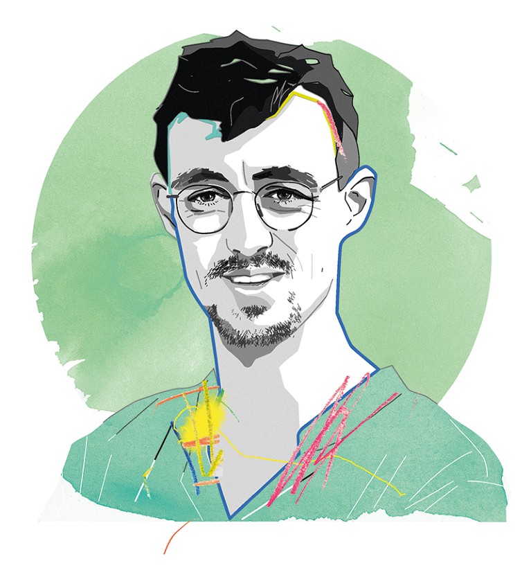 Illustrated portrait of James Eills