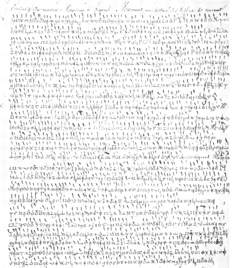 Coded correspondence digitized from J. Vilcoq, "Le Chiffre sous le Premier Empire," Revue historique des Armées.