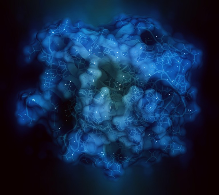 Dark blue blobby shape on a black background