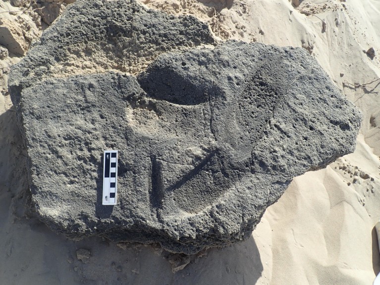 foot shaped impressions on sandstone