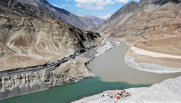 rivers Indus and Zanskar at Nimoo valley