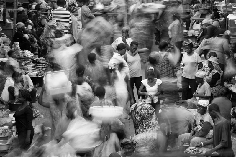Crowd at a market in Ghana