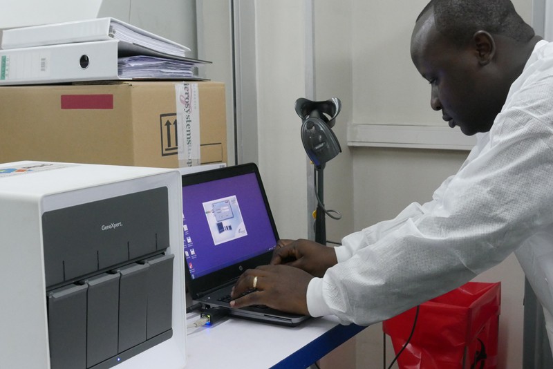 A GeneXpert diagnostic testing set-up in the INRB lab in Kinshasa.