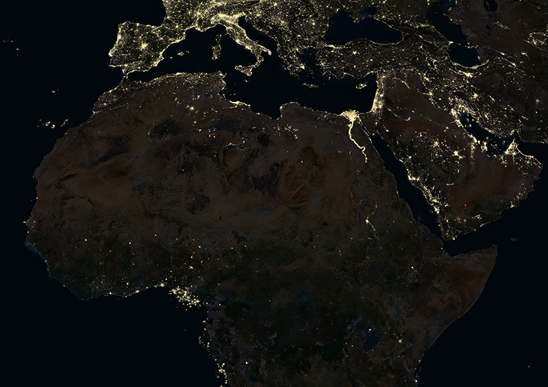 A satellite view of North Africa by night