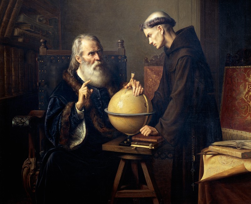Painting of Galileo explaining his theories
