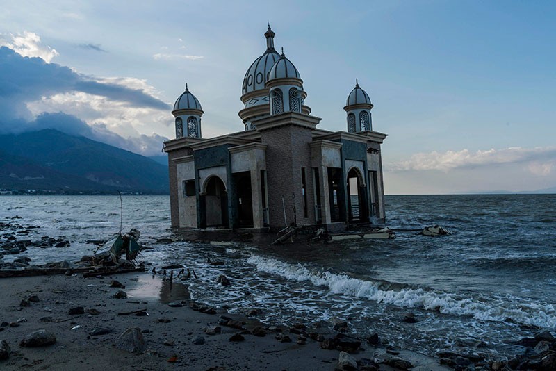 The Landmark Arkam Babu Rahman Floating Mosque which fallen into the sea after the earthquake and tsunami in Indonesia