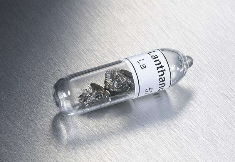 Lanthanum sample in glass vial