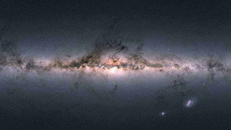 Gaia's all-sky view of our Milky Way Galaxy and neighbouring galaxies, based on measurements of nearly 1.7 billion stars.