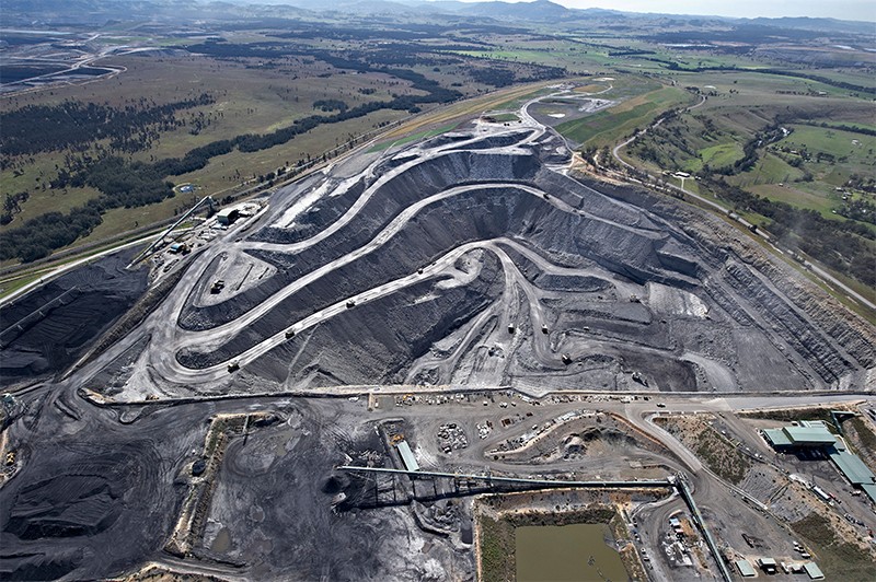 An open cut coal mine from above in Hunter Valley, NSW, Australia
