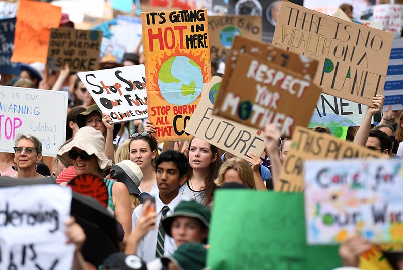 Students strike in protest of political inaction on climate change, Brisbane, Australia - 15 Mar 2019