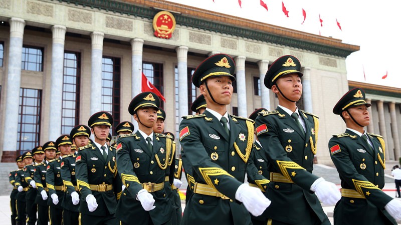 Chinese People's Liberation Army honor guards.