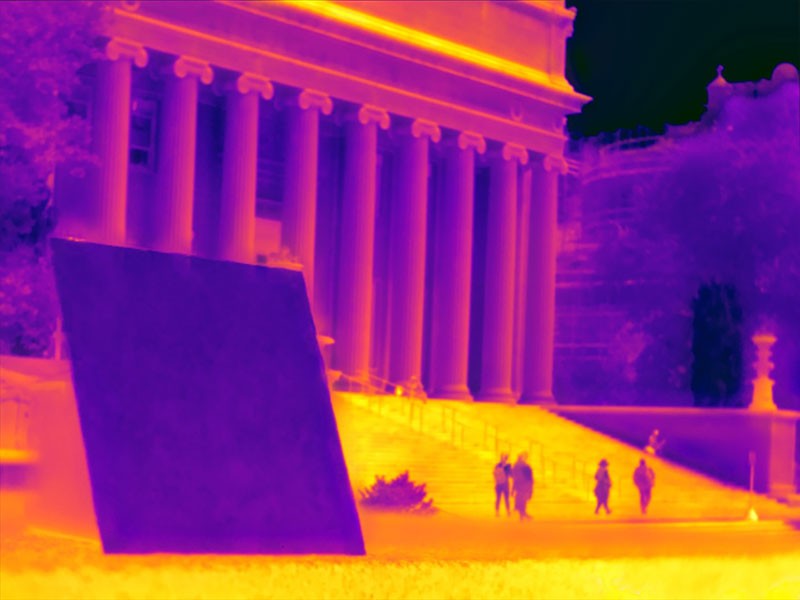 A thermal image of a panel with a ‘super-cool’ coating outside Columbia University in New York City.