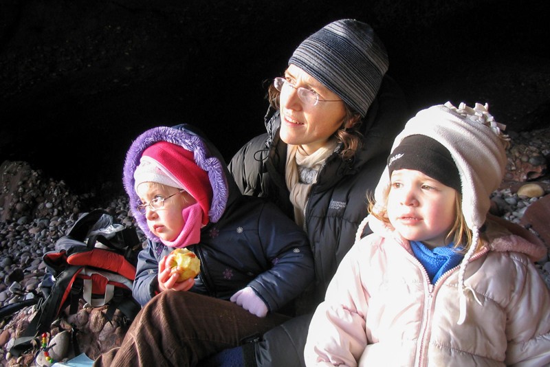 Sascha Hooker with young daughters in Scotland, 2009