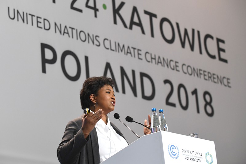 US astronaut Mae Jemison delivers a speech during the COP24 summit on climate change in Katowice, Poland