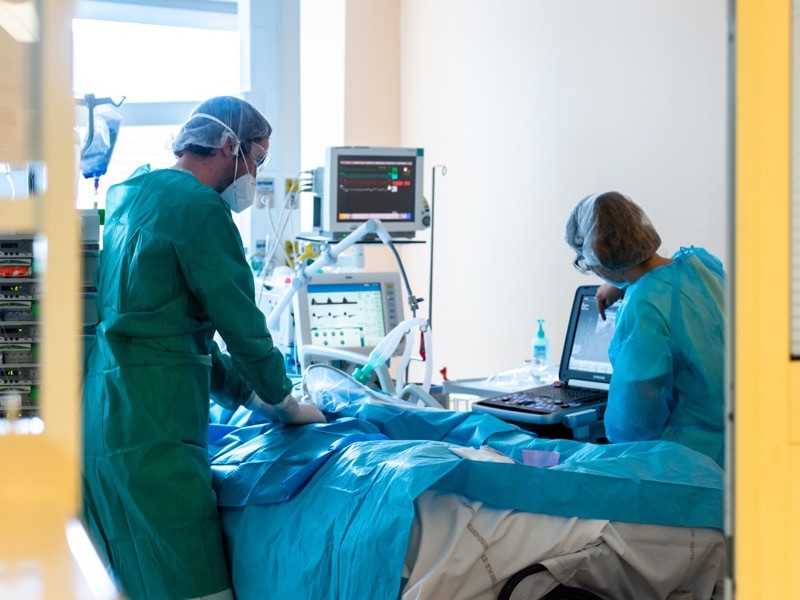 Nurses work in the intensive care unit of the Centre Hospitalier Universitaire (CHU) of Pointe-a-Pitre, Guadeloupe.