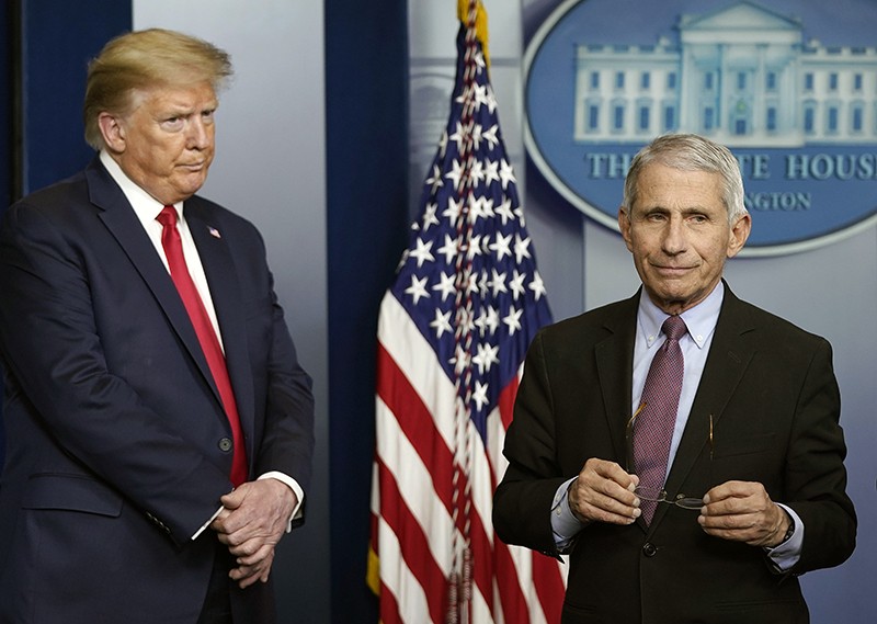 Anthony Fauci, right, and U.S. President Donald Trump at the daily coronavirus White House briefing