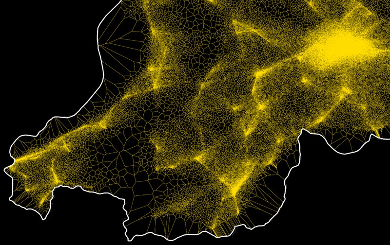 A data visualisation of wealth disparity overlaid onto a map of southern Rwanda