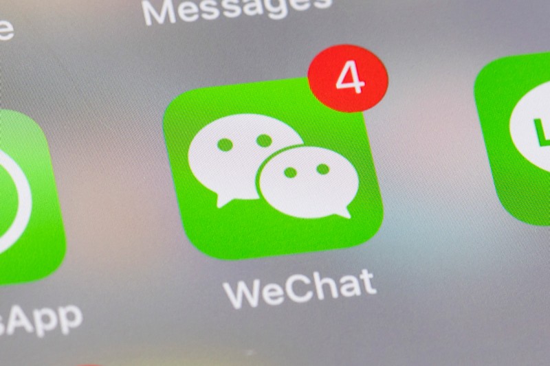 A smart phone with the icon for the social networking app WeChat