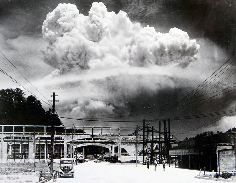 Atomic Bomb exploding over Nagasaki, Japan in 1945