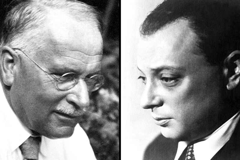 A composite of portraits of Carl Jung and Wolfgang Pauli
