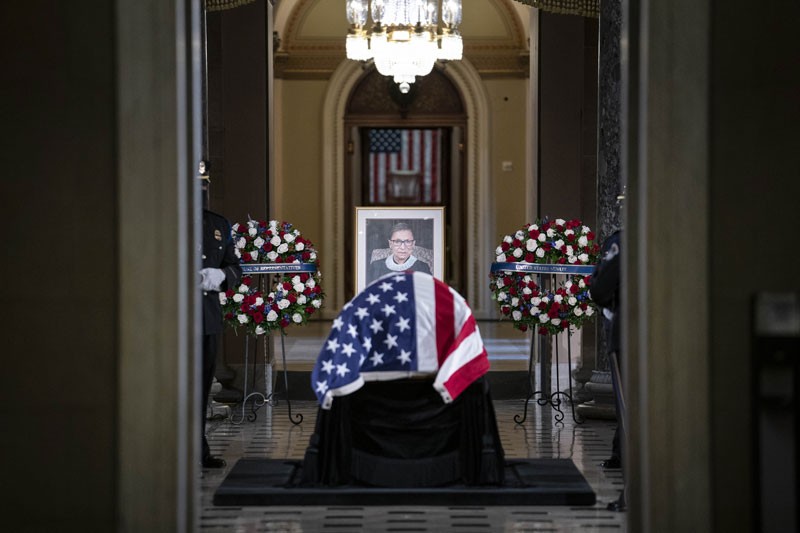 The casket of late Supreme Court Justice Ruth Bader Ginsburg