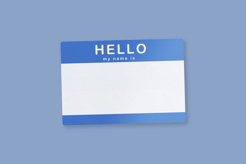 Blank name tag on a blue background