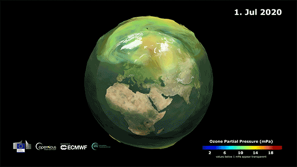 Animation of the ozone hole between July and September 2020.