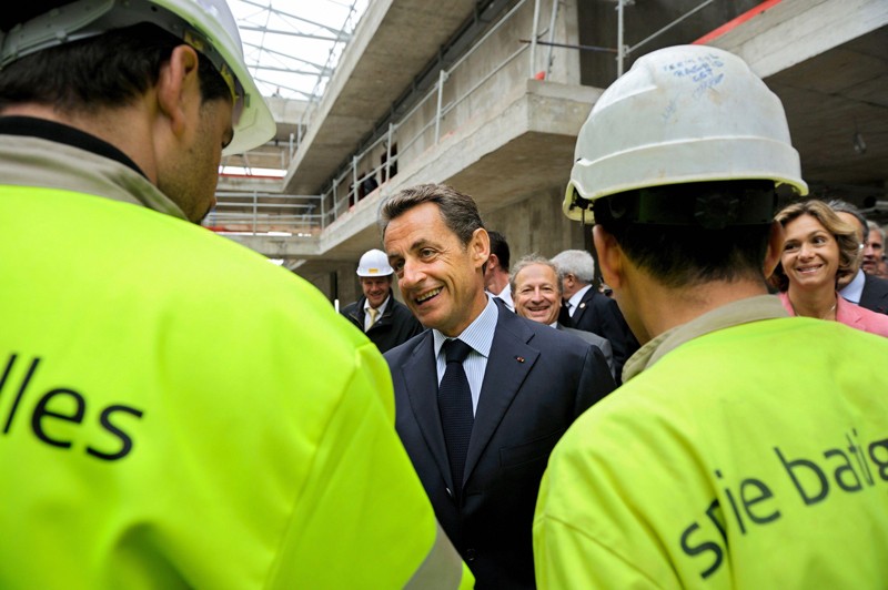 Nicolas Sarkozy during his visit of "Nano Innov" building yard in Saclay