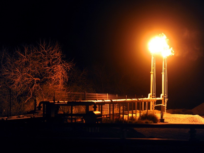 Flames light up the landscape at a fracking operation near Tilden, Texas.