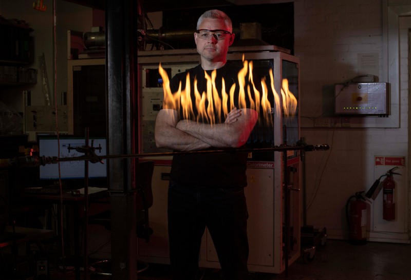 Luke Bisby stands in his lab at University of Edinburgh.