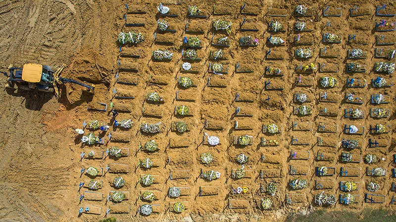 Mass graves of Covid-19 victims at a cemetery in Manaus, Brazil