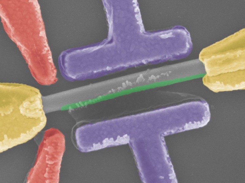 The nanowire (green) where the Majorana quasiparticle was captured and measured.