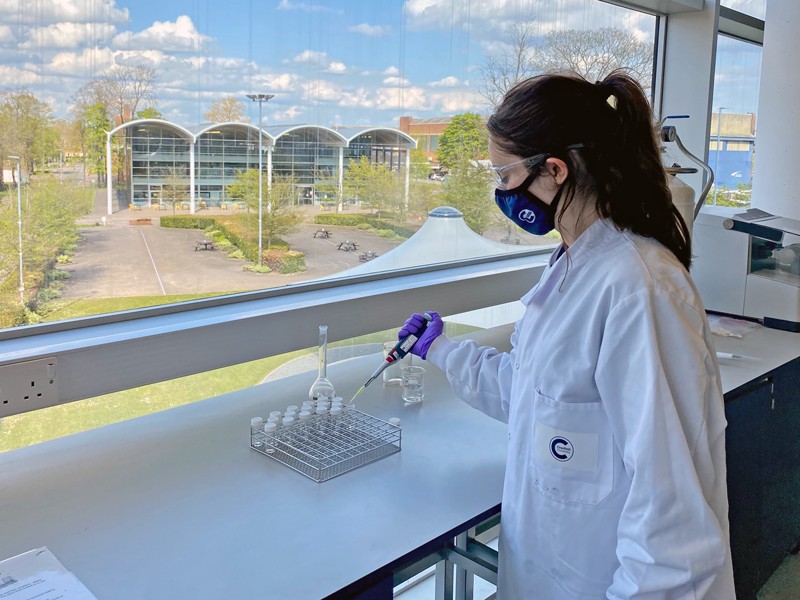 Ciara in the Vincent Building Labs at Cranfield University.