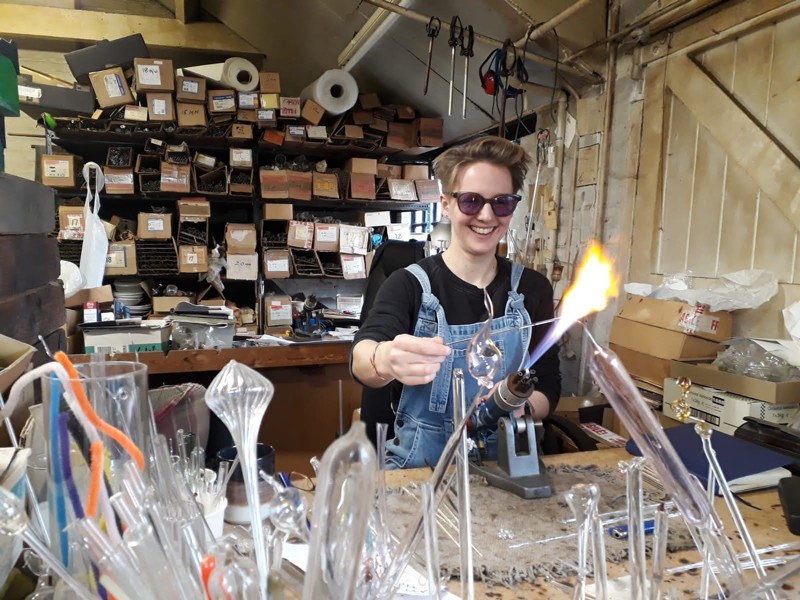 Anna Ploszajski trying glassblowing