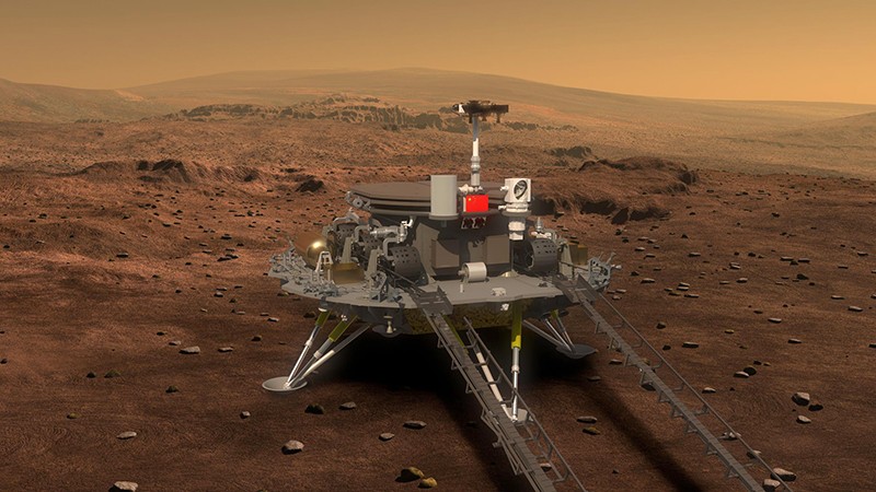 Une illustration du rover et de l'atterrisseur Mars de l'administration d'État chinoise à la surface de Mars