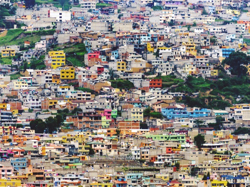 A hillside cityscape of Quito, Ecuador.