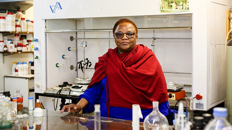 Tebello Nyokong, Director of the DST Institute for Nanotechnology Innovation pictured in her laboratory