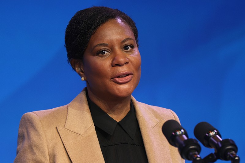 Alondra Nelson, Assistant Director of Science and Society, White House Science and Technology Policy Office, on a podium.