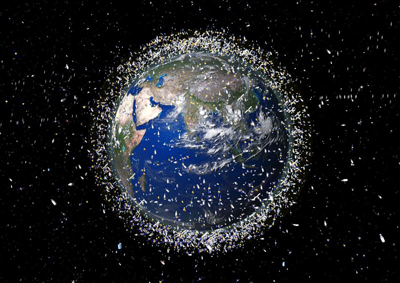 Computer illustration showing space debris surrounding Earth
