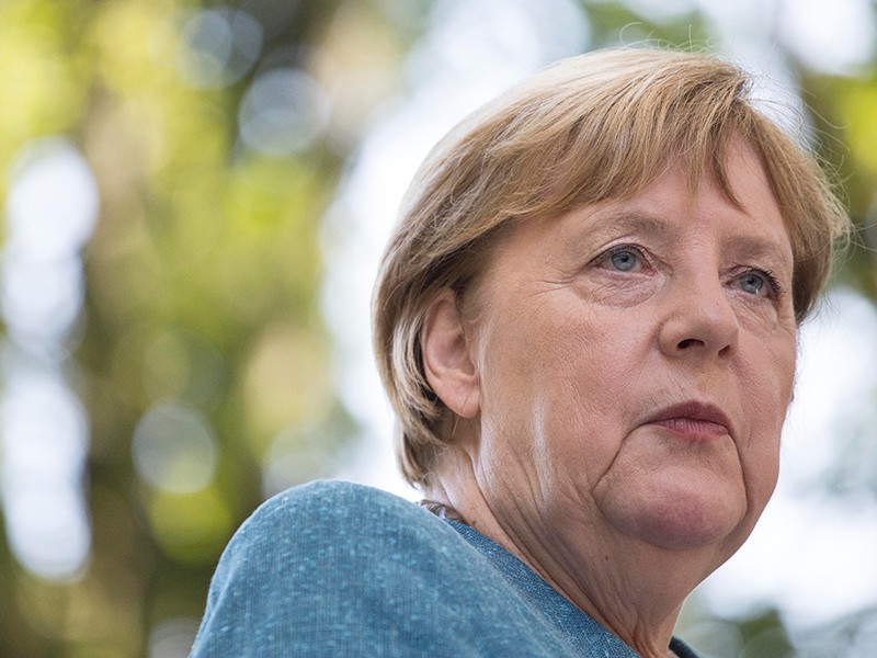 Angela Merkel seen during her visit in Warsaw on September 11, 2021.