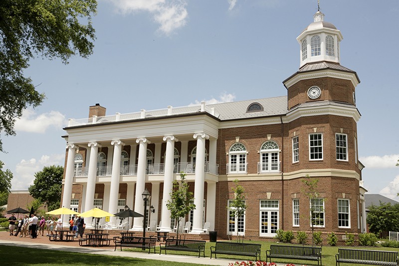 People visiting the Randolph-Macon College campus in Ashland, Virginia.