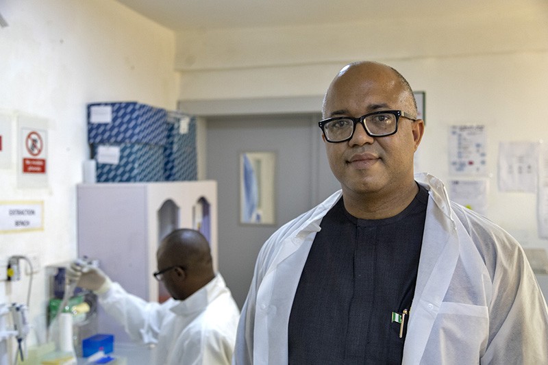 Chikwe Ihekweazu, the leader of the The Nigeria Centre for Disease Control, in his lab.