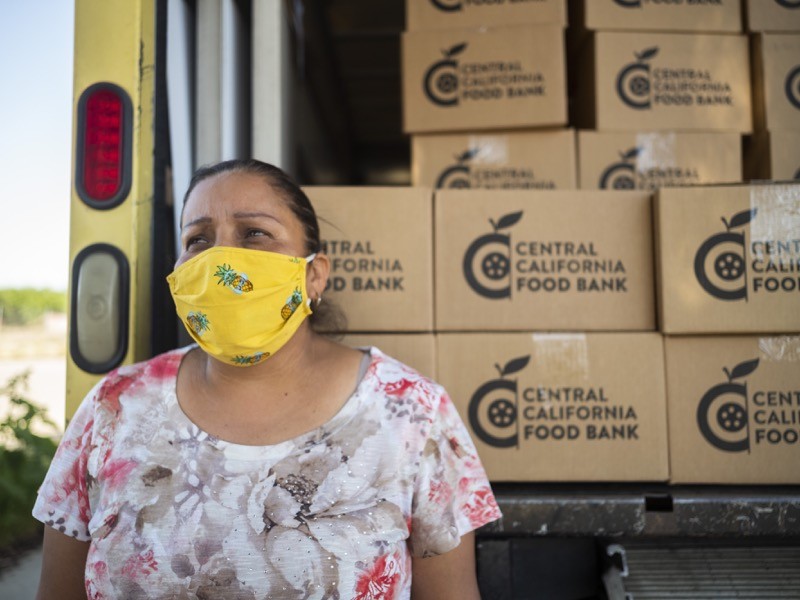 A food bank worker in California.