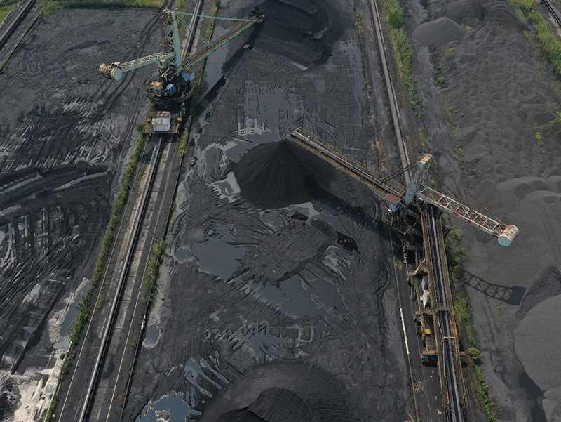 An aerial view of the coal yard for Meishan Steel, a subsidiary of BaoSteel, in Nanjing in east China.