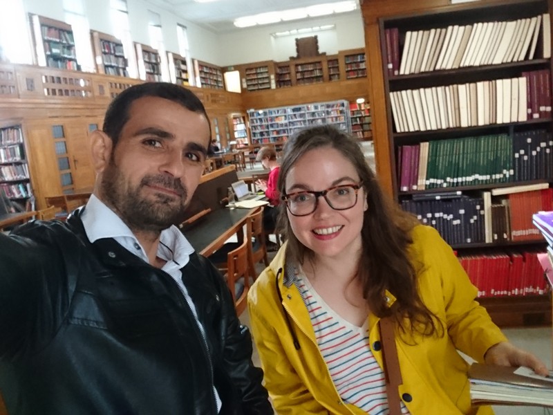 Jen Baird and Adnan Almohamad at the University of London library in Senate house