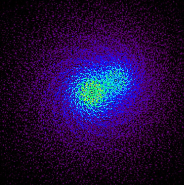 Tampilan simulasi dari apa yang teleskop TOLIMAN dapat lihat dari biner Alpha Centauri melalui pupil difraksinya.